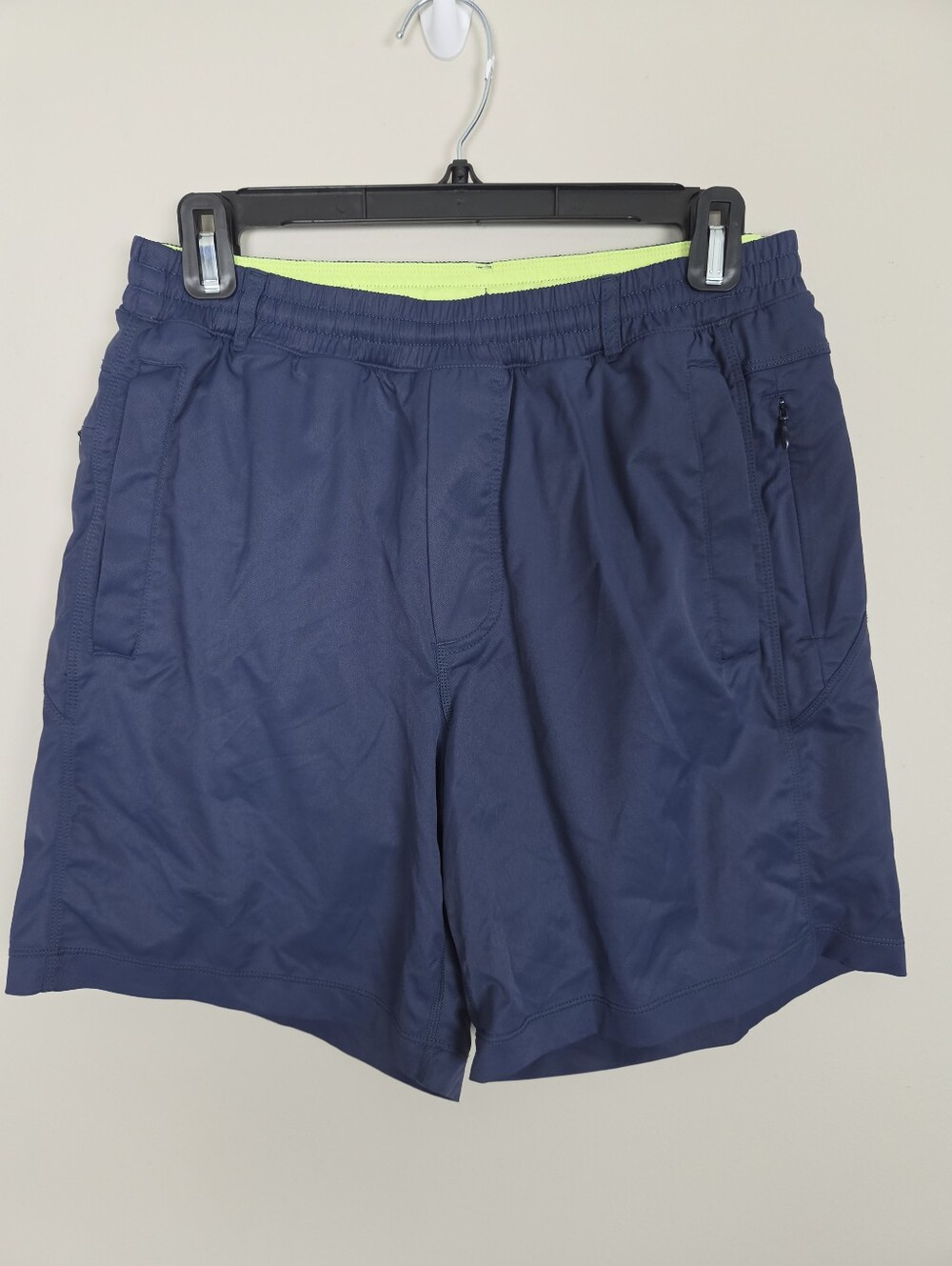 Birddogs Navy Blue Gym Shorts Neon Green Liner Men's M Zipper Pocket Athletic